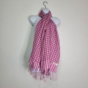 Pashmina pink abstract print scarf with fringe